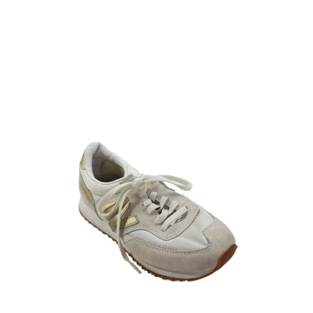 New Balance Womens Lace Up Metallic Logo Low Top Sneakers White Size 6